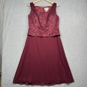Cachet Dress Womens 10 Burgundy Red Beaded ALine Draped Party Evening Formal MOB